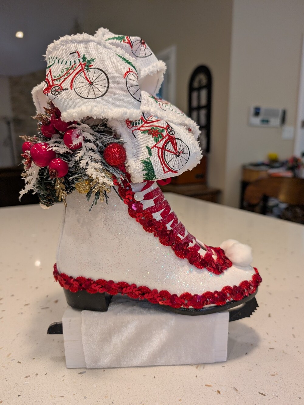 Christmas Decorative Ice Skate Red White Holiday Winter Decor